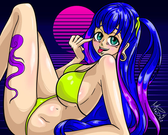 Maki in Vaporwave sunset 2026 personal project// done in Adobe Illustrator